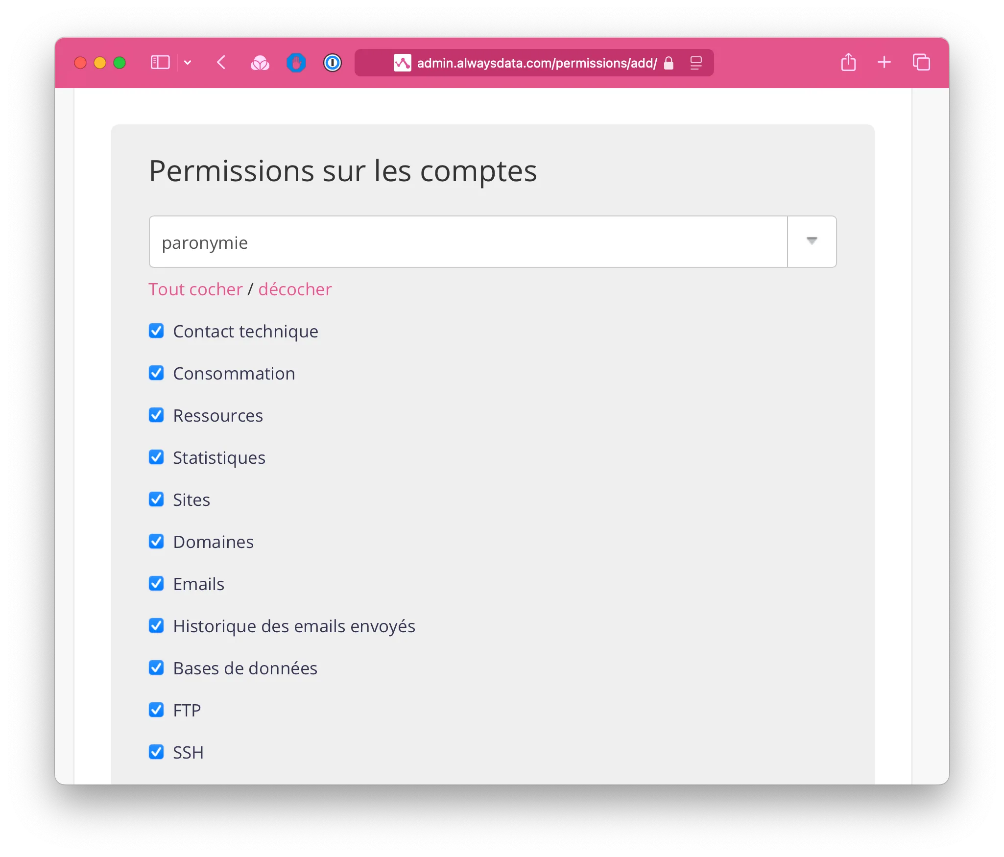 Permissions sur les comptes